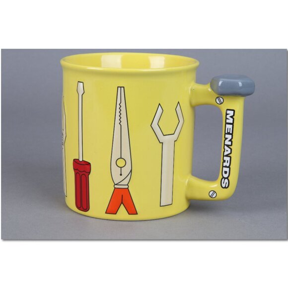NEW Menards ceramic Collector Coffee Mug YELLOW Tool Patterns Dish/Mic Safe - Picture 1 of 4